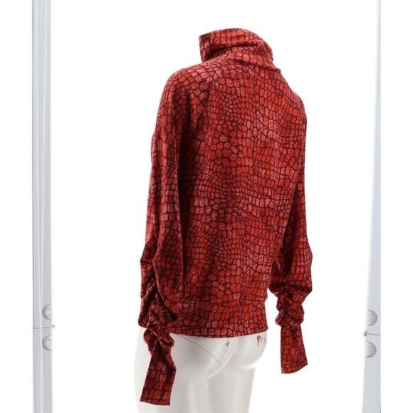 NWT G BY GIULIANA MOCK NECK RUCHED SLEEVE TOP BURNTRUST REPTILE XS - Picture 4 of 10